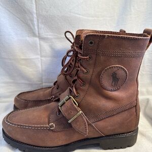 Ralph Lauren Men's Brown Leather Country Ranger Lace-Up Boots Mens Size 8 D